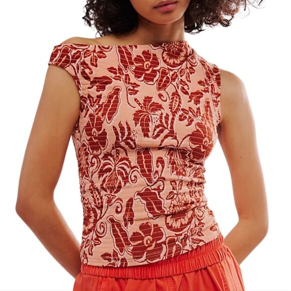 Free People Women's Shea Top in Apricot Combo Size Large NWT - Picture 1 of 9
